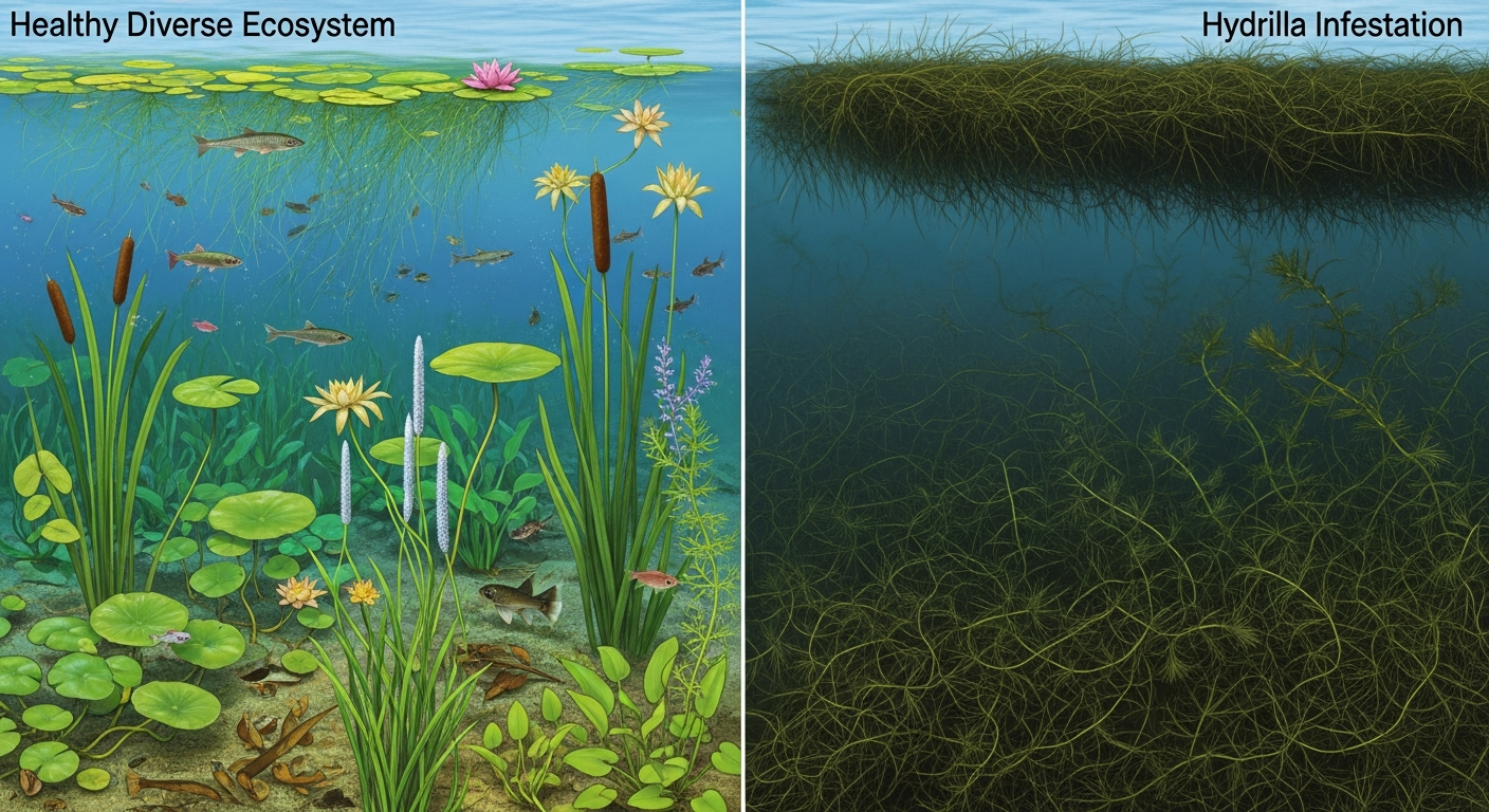 Underwater view of Hydrilla displacing native vegetation