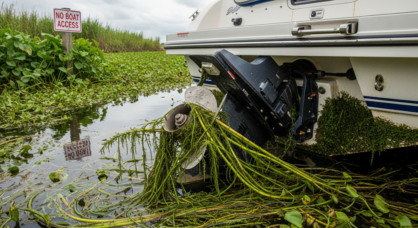 Boat propeller entangled in Hydrilla weeds