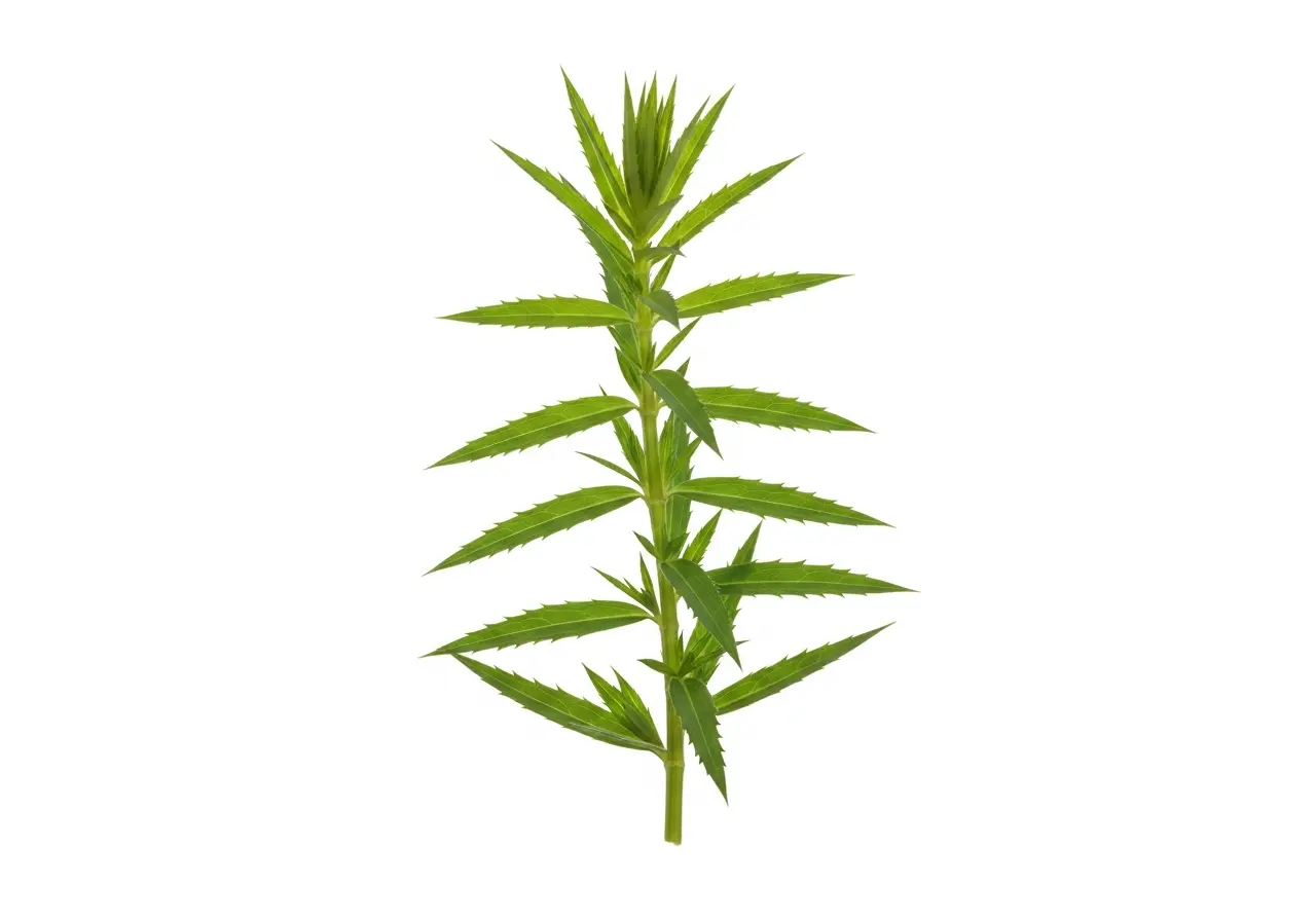 Hydrilla verticillata leaf structure diagram showing serrated margins and pointed tip