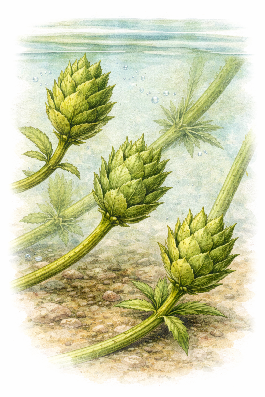 Hydrilla verticillata turions forming in leaf axils