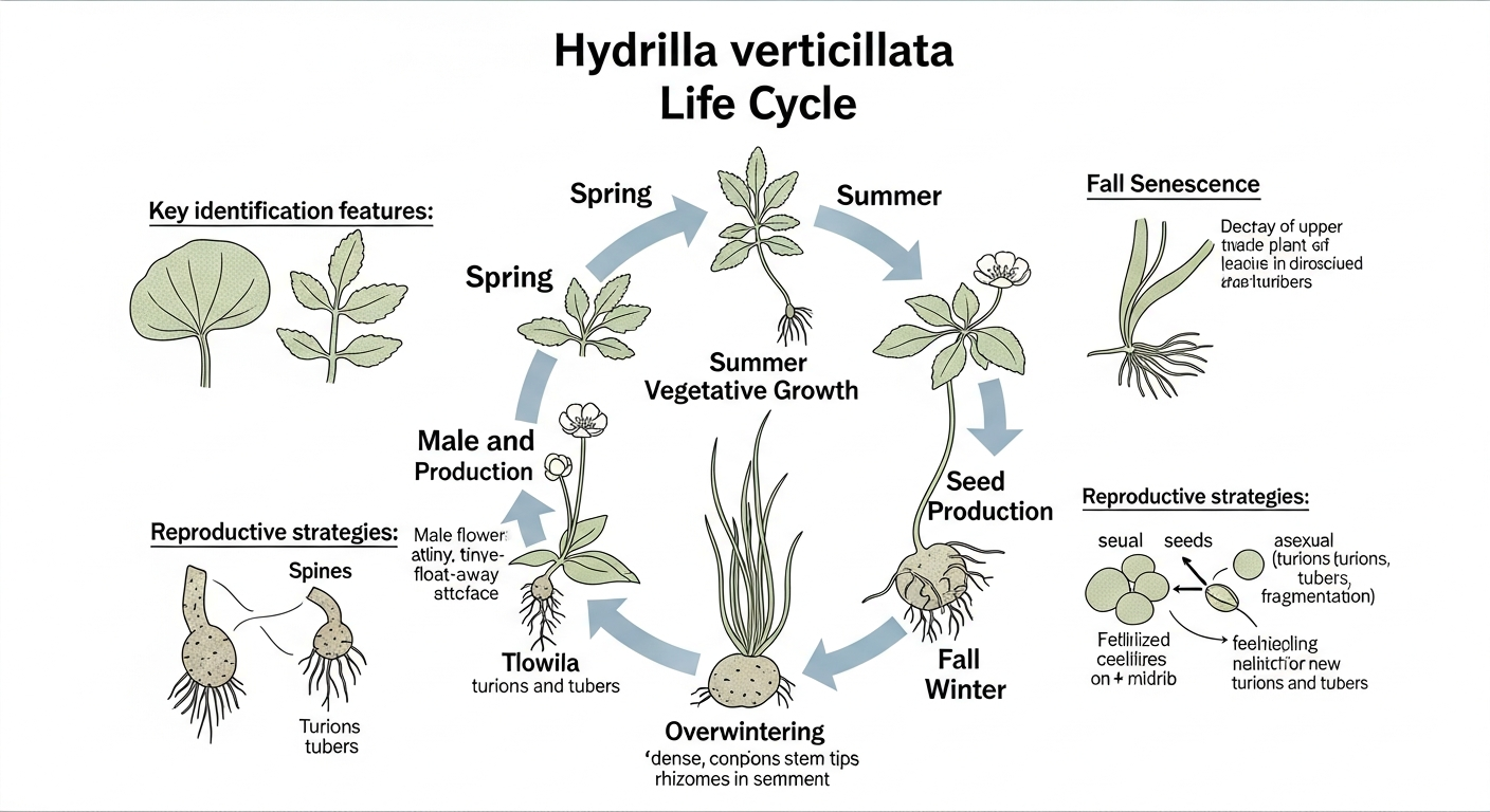 Diagram illustrating the seasonal life cycle of Hydrilla