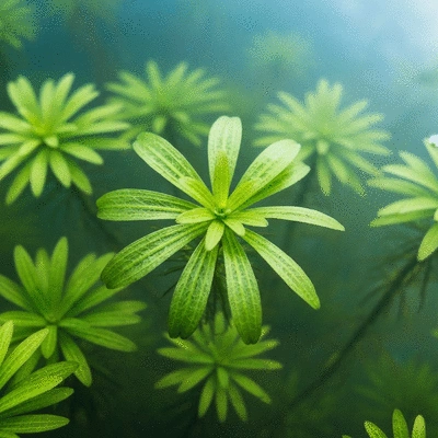 Close-up of hydrilla verticillata leaves in clear water