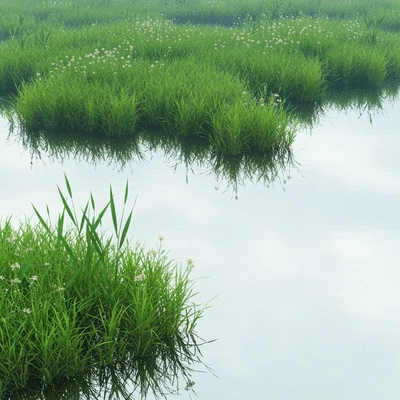 Underwater shot of hydrilla invading a freshwater ecosystem, with native plants struggling