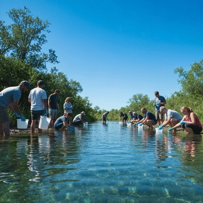 Community volunteers collecting water samples to monitor aquatic invasive species